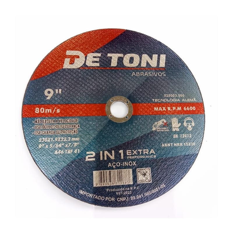 Disco de Corte Aço/Inox 9" (230mm) De Toni
